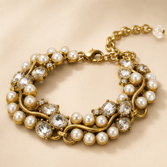 AMBERÉA Pearl Crystal Bracelet | Gold Vintage Statement Jewelry