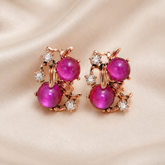 AMBERÉA Pink Cat Eye Jewelry Set | Rose Gold Necklace Bracelet Earrings
