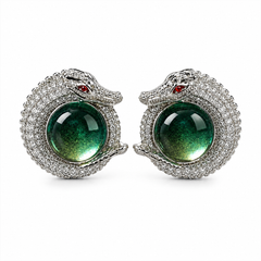 AMBERÉA Green Crystal Dragon Earrings | Silver Statement Earrings