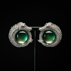 AMBERÉA Green Crystal Dragon Earrings | Silver Statement Earrings