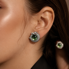 AMBERÉA Green Crystal Dragon Earrings | Silver Statement Earrings