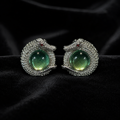 AMBERÉA Green Crystal Dragon Earrings | Silver Statement Earrings