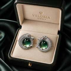 AMBERÉA Green Crystal Dragon Earrings | Silver Statement Earrings