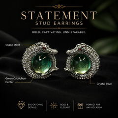 AMBERÉA Green Crystal Dragon Earrings | Silver Statement Earrings
