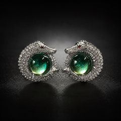 AMBERÉA Green Crystal Dragon Earrings | Silver Statement Earrings