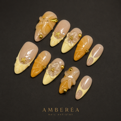 AMBERÉA Vanilla Floral Press On Nails | Luxury 3D Flower Gel False Nails