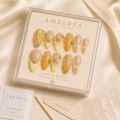 AMBERÉA Vanilla Floral Press On Nails | Luxury 3D Flower Gel False Nails