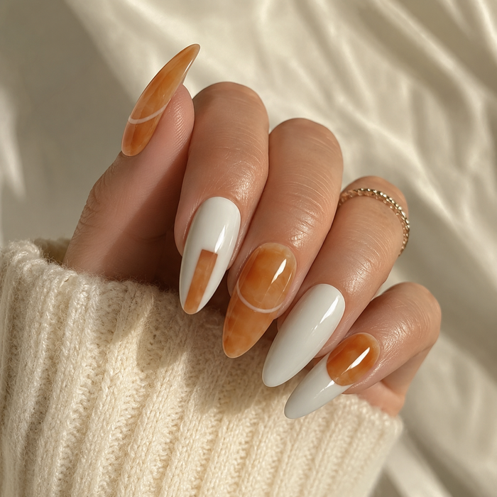 AMBERÉA Amber White Press On Nails | Luxury Nude Gel False Nails