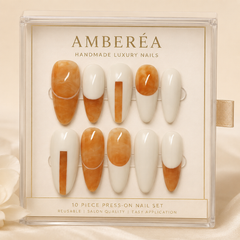 AMBERÉA Amber White Press On Nails | Luxury Nude Gel False Nails