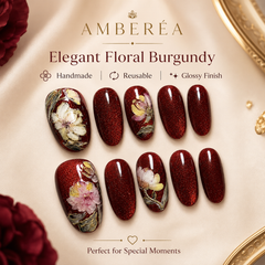 Burgundy Red Glitter Press On Nails | Luxury Floral Gel False Nails – AMBERÉA