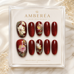Burgundy Red Glitter Press On Nails | Luxury Floral Gel False Nails – AMBERÉA
