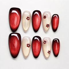 Ruby Red Cat Eye Press On Nails | Luxury Burgundy Gel False Nails – AMBERÉA