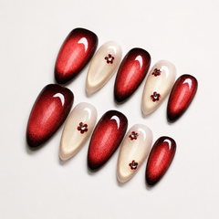 Ruby Red Cat Eye Press On Nails | Luxury Burgundy Gel False Nails – AMBERÉA