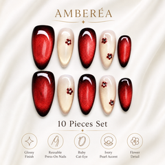 Ruby Red Cat Eye Press On Nails | Luxury Burgundy Gel False Nails – AMBERÉA