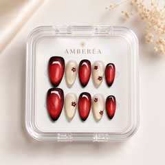 Ruby Red Cat Eye Press On Nails | Luxury Burgundy Gel False Nails – AMBERÉA