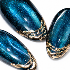 Blue Cat Eye Press On Nails | Luxury Sapphire Magnetic Gel Nails – AMBERÉA