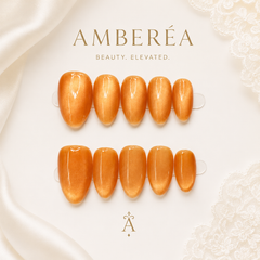 Orange Cat Eye Press On Nails | Luxury Magnetic Gel Almond Nails – AMBERÉA