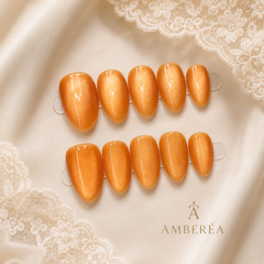 Orange Cat Eye Press On Nails | Luxury Magnetic Gel Almond Nails – AMBERÉA