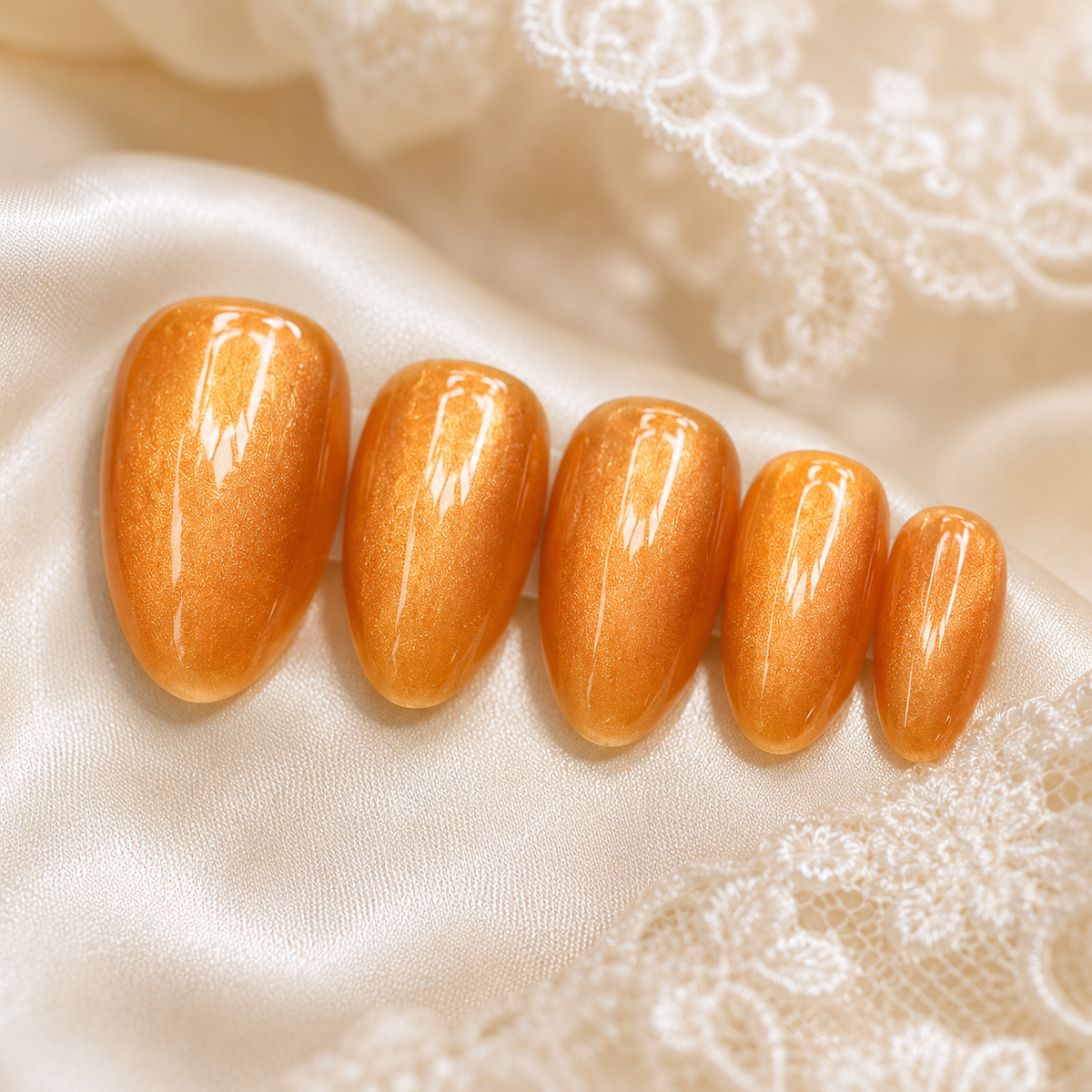 Orange Cat Eye Press On Nails | Luxury Magnetic Gel Almond Nails – AMBERÉA