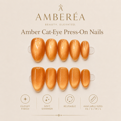 Orange Cat Eye Press On Nails | Luxury Magnetic Gel Almond Nails – AMBERÉA