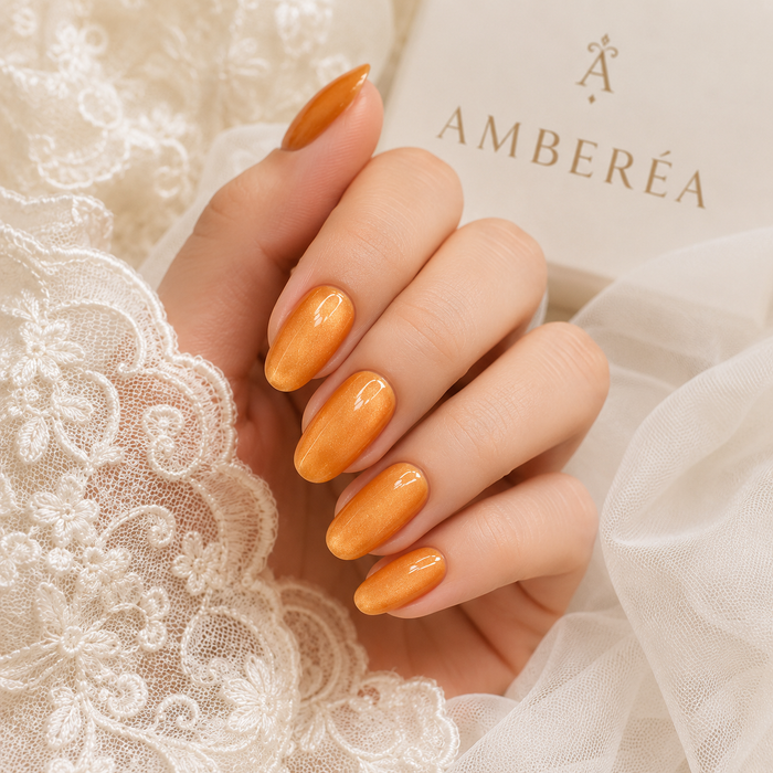 Orange Cat Eye Press On Nails | Luxury Magnetic Gel Almond Nails – AMBERÉA