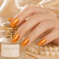 Orange Cat Eye Press On Nails | Luxury Magnetic Gel Almond Nails – AMBERÉA