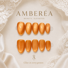 Orange Cat Eye Press On Nails | Luxury Magnetic Gel Almond Nails – AMBERÉA