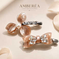 Luxury Crystal Pearl Hair Clips Set | Floral Rhinestone Barrettes for Women – AMBERÉA