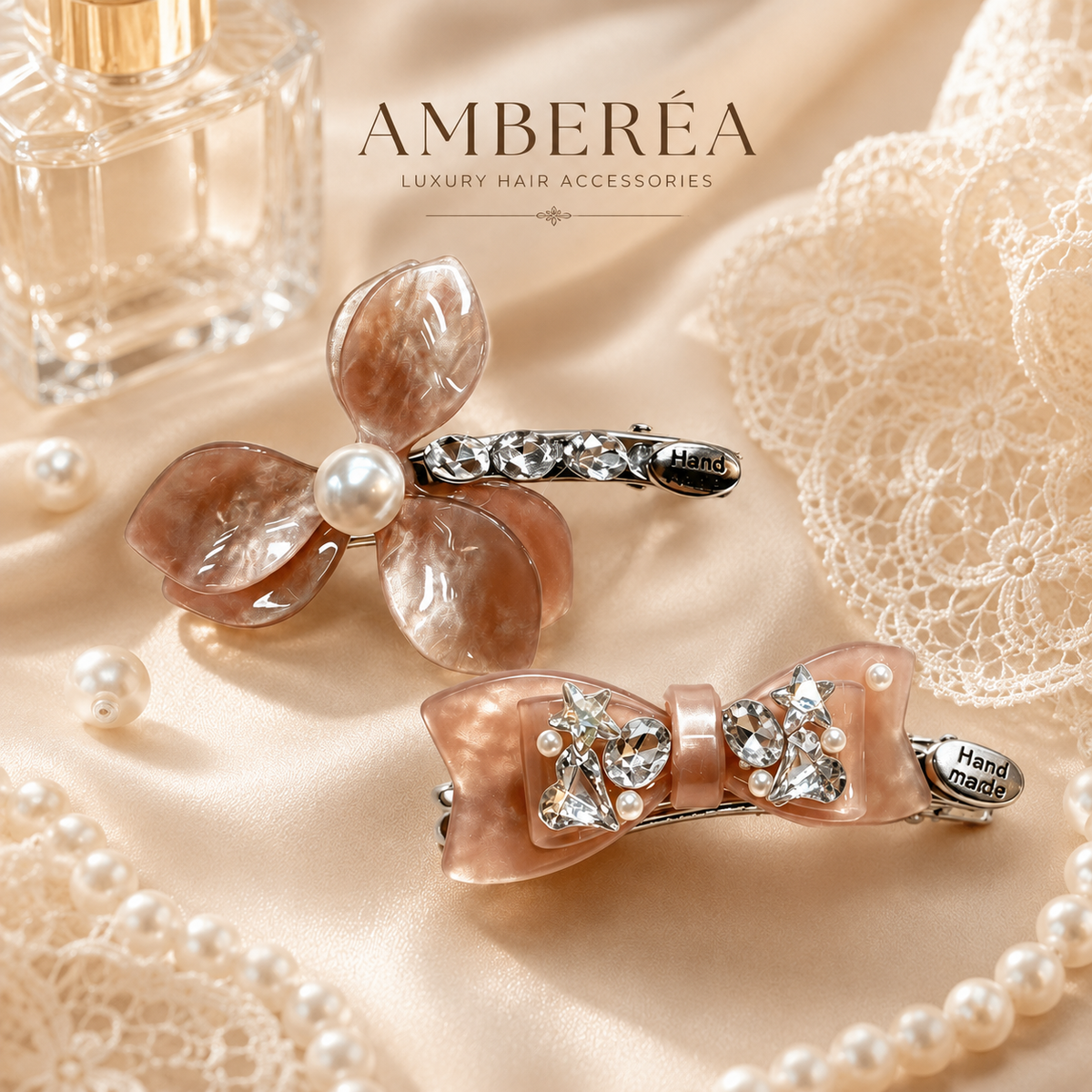 Luxury Crystal Pearl Hair Clips Set | Floral Rhinestone Barrettes for Women – AMBERÉA