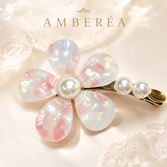 Pink Iridescent Flower Hair Clip | Pearl Bridal Barrette – AMBERÉA
