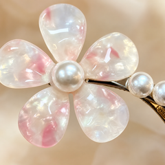 Pink Iridescent Flower Hair Clip | Pearl Bridal Barrette – AMBERÉA