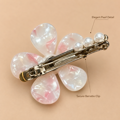 Pink Iridescent Flower Hair Clip | Pearl Bridal Barrette – AMBERÉA