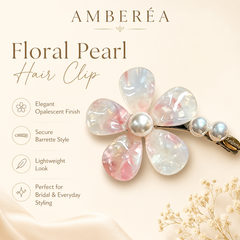 Pink Iridescent Flower Hair Clip | Pearl Bridal Barrette – AMBERÉA