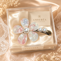 Pink Iridescent Flower Hair Clip | Pearl Bridal Barrette – AMBERÉA