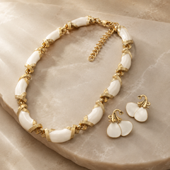 White Gold Necklace and Earrings Set | Mother of Pearl Style Jewelry for Women
