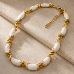White Gold Necklace and Earrings Set | Mother of Pearl Style Jewelry for Women
