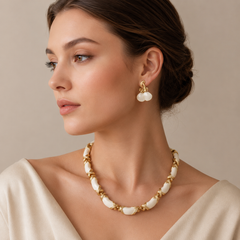 White Gold Necklace and Earrings Set | Mother of Pearl Style Jewelry for Women