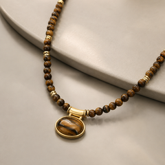 Tiger Eye Jewelry Set | Gold Necklace and Earrings Set for Women