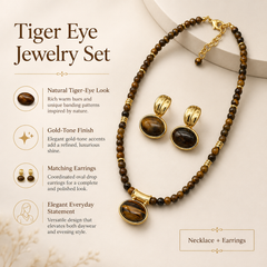 Tiger Eye Jewelry Set | Gold Necklace and Earrings Set for Women