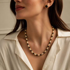 Black White Pearl Jewelry Set | Gold Necklace and Earrings Set for Women