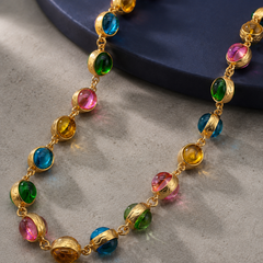 Colorful Gemstone Necklace and Bracelet Set | Gold Rainbow Jewelry for Women