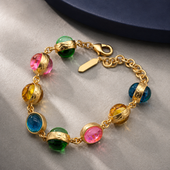 Colorful Gemstone Necklace and Bracelet Set | Gold Rainbow Jewelry for Women