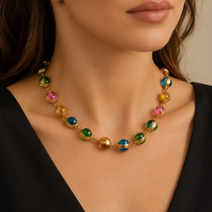 Colorful Gemstone Necklace and Bracelet Set | Gold Rainbow Jewelry for Women