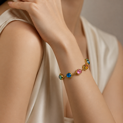Colorful Gemstone Necklace and Bracelet Set | Gold Rainbow Jewelry for Women