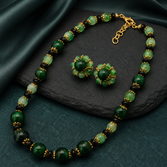 Green Jade Jewelry Set | Beaded Necklace and Earrings Set for Women