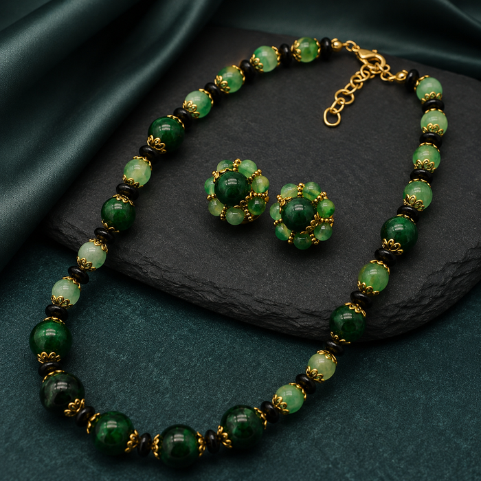 Green Jade Jewelry Set | Beaded Necklace and Earrings Set for Women