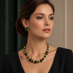 Green Jade Jewelry Set | Beaded Necklace and Earrings Set for Women