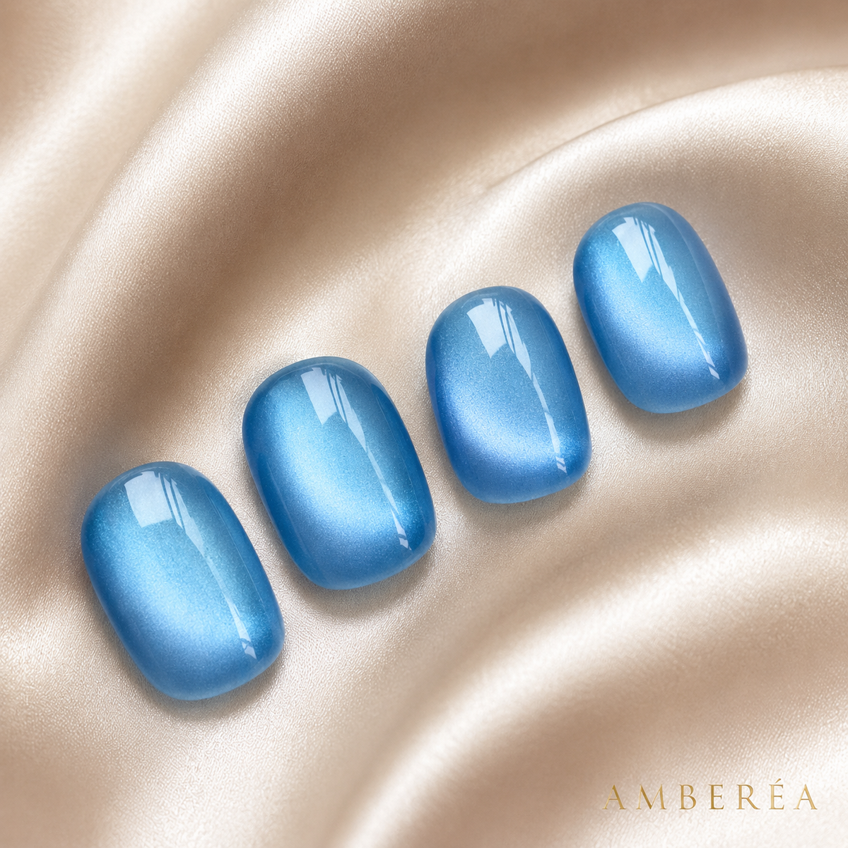 Sky Blue Cat Eye Press On Nails – Handmade Glossy Reusable Fake Nails