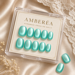 Mint Green Cat Eye Press On Nails | Handmade Reusable Press-On Nails