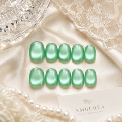 Green Cat Eye Press On Nails | Handmade Reusable Press-On Nails by AMBERÉA